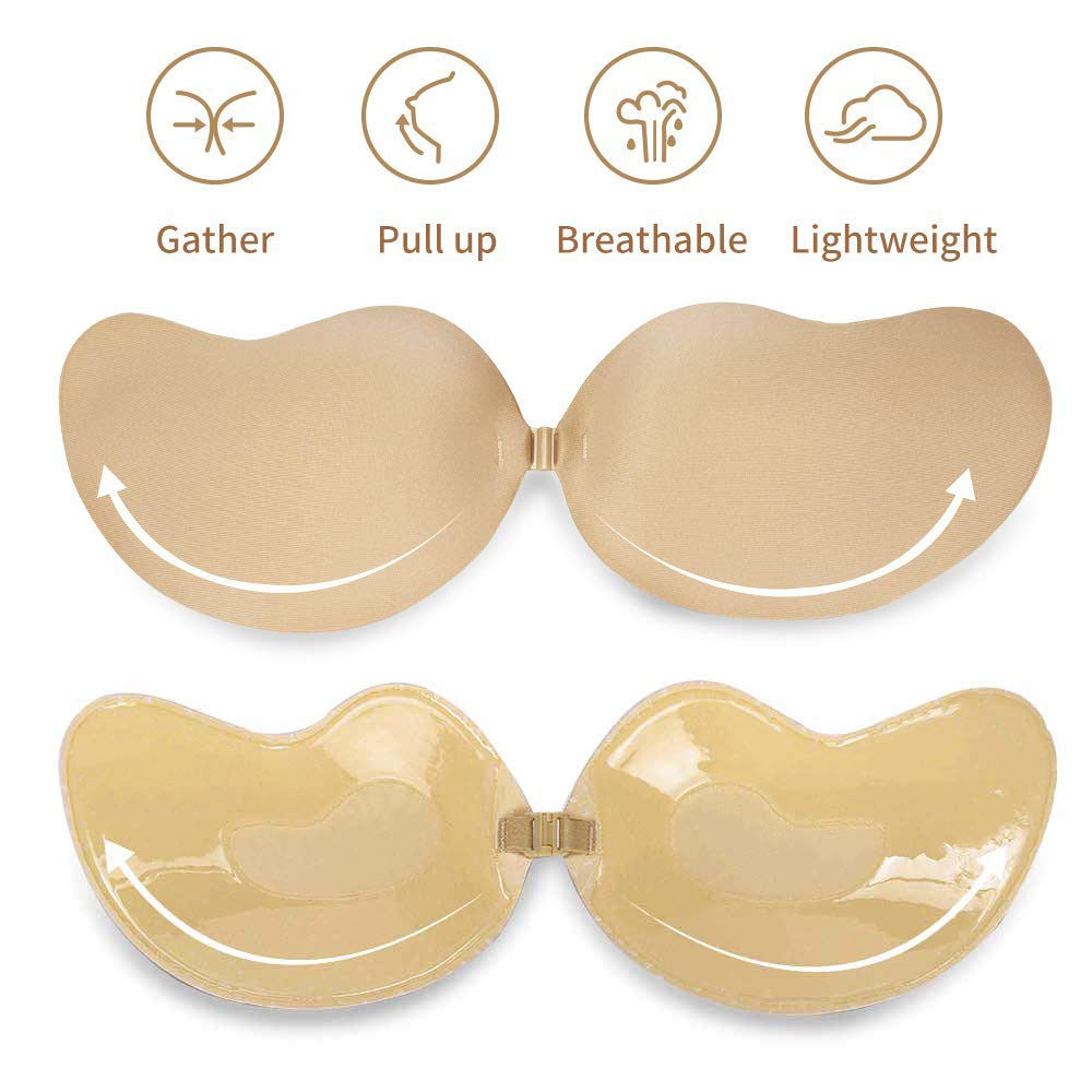 ROSE BRA Women Self Adhesive Strapless Bra Silicone Backless Sticky Bra Invisible Push Up Bra Beige
