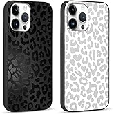 RUMDEY 2 Pack Cool Cheetah Print for iPhone 15 Pro Max 6.7" Phone Case,Leopard Cute Pattern Design Cases Soft Silicone TPU Shockproof Protective Cover for Women Girls-Black & White