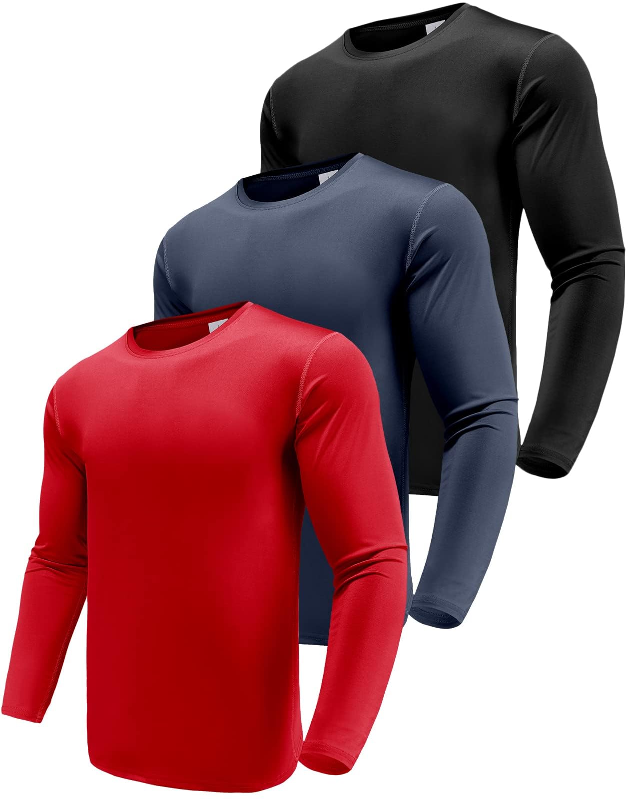 Photo 1 of Men's 3 Pack Performance Long Sleeve T-Shirts, UPF 50+ Sun Protection Shirts, Athletic Workout Shirts for Running Fishing Hiking Black/Navy/Red-3P05-S