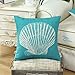 CaliTime Set of 3 Canvas Throw Pillow Covers Cases for Couch Sofa Home Decoration Mediterranean Sea Shells Print 18 X 18 inches Teal