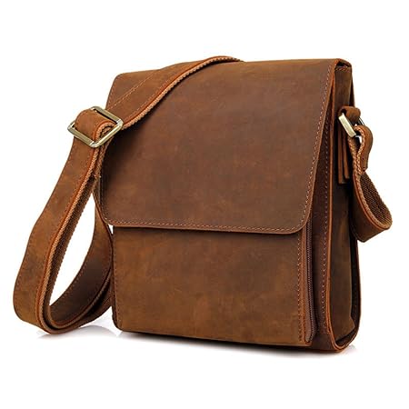 BAIGIO Genuine Leather Messenger Bag Cross-Body Satchel Handbag (Brown)