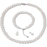YONGMAN Freshwater Cultured Pearl Necklace Set Includes Stunning Bracelet and Stud Earrings and Luxury Gift Box Jewelry Set for Women