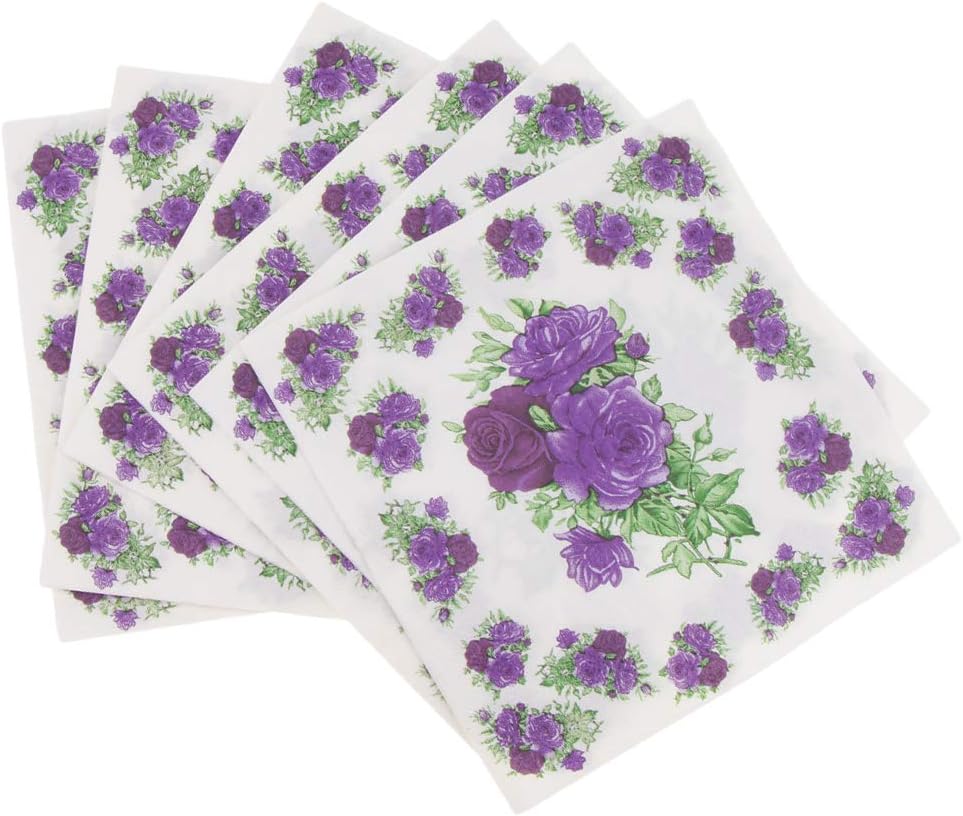 EBTOYS 100-Pack Disposable Paper Flower Napkins Party Tissue Napkins Birthday Party Tableware Christening Decoration - Purple