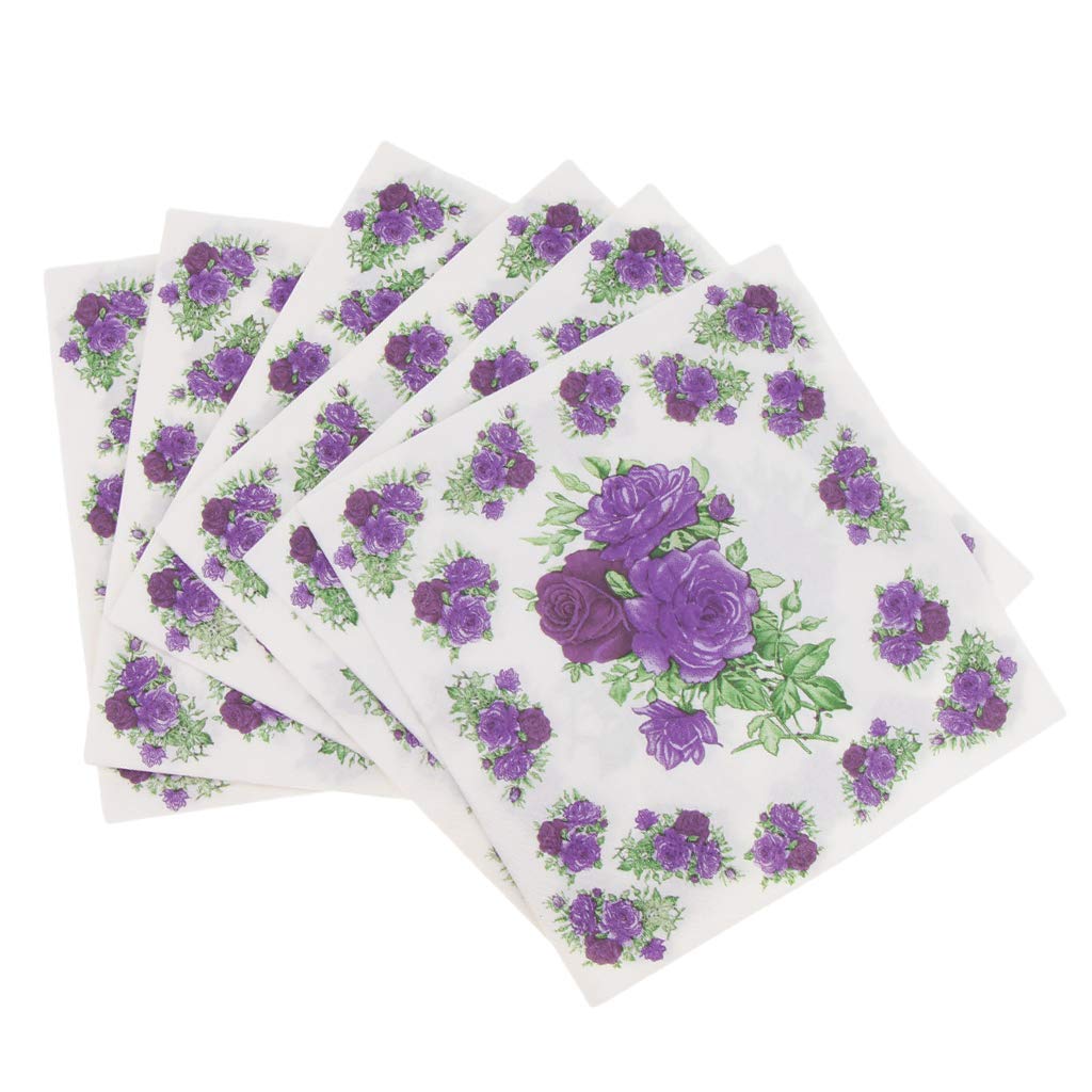 EBTOYS 100-Pack Disposable Paper Flower Napkins Party Tissue Napkins Birthday Party Tableware Christening Decoration - Purple