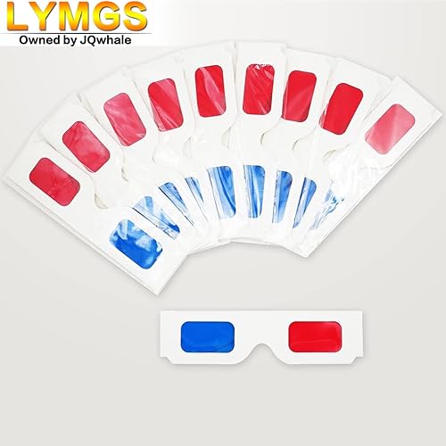 10 Pairs 3D Paper Glasses, Red and Cyan Lens in White Frame Anaglyph  Cardboard for Movies Folded in Protecti
