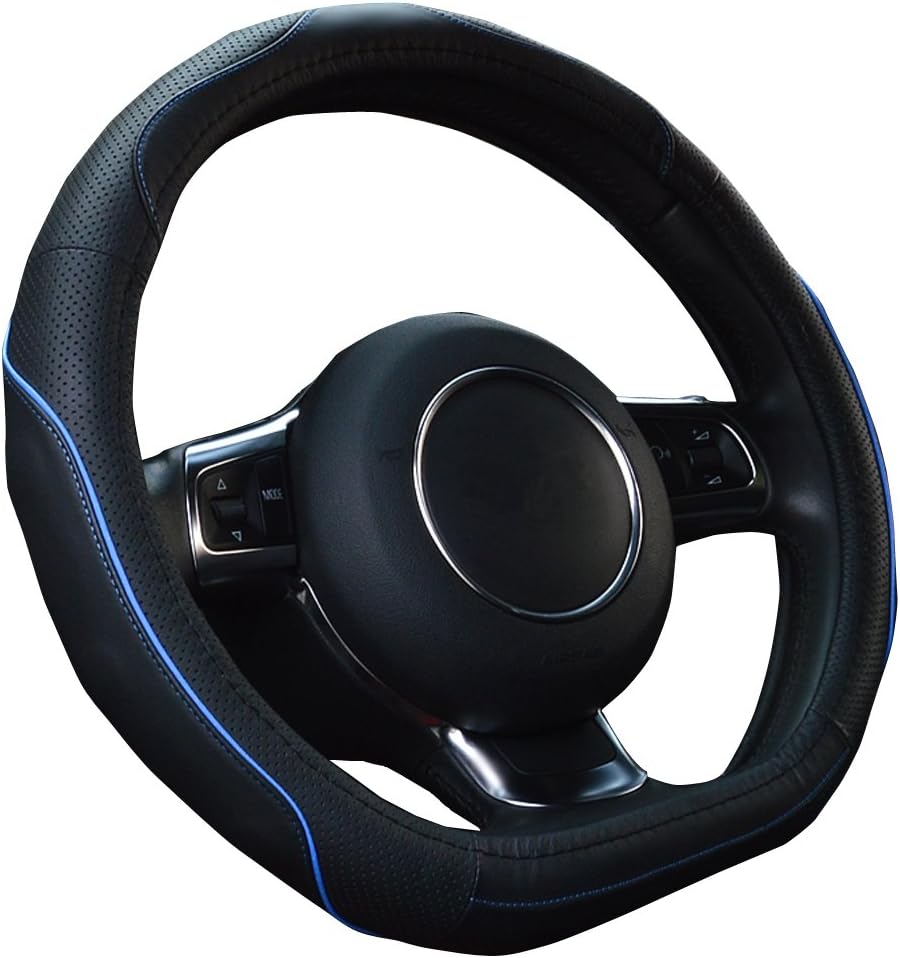 Maiku D Style Genuine Black Leather Handle Grip Steering Wheel Cover Wraps