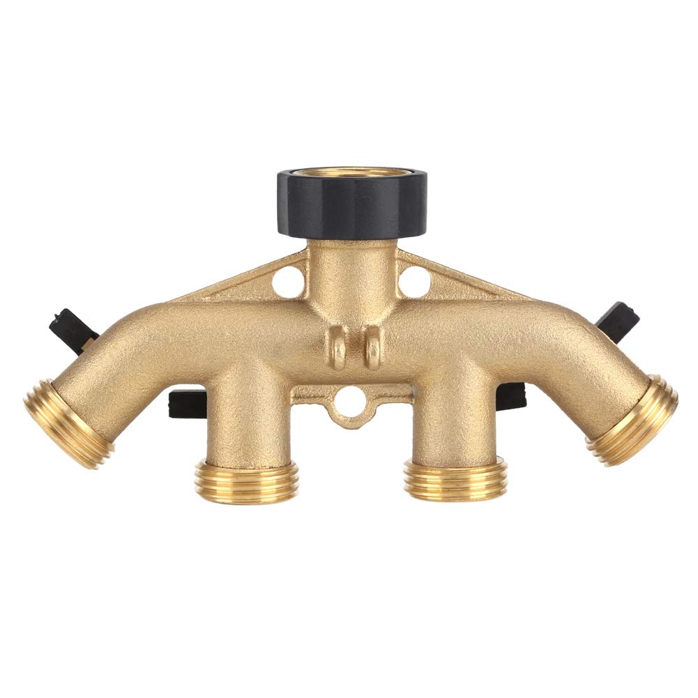 4 Way Valve Separator, Corrosion Resistant Brass Hose Tap Connector Gold + Black, Vegetable Watering Flower Beds(American Thread)