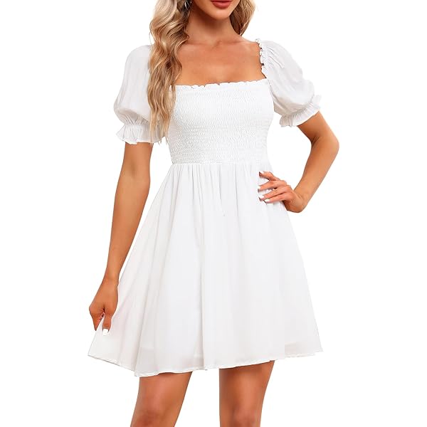 Amazon.com: Women's Puffy Puff Sleeves Ruffle Square Neck