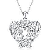 POTOPYY Birthstone Angel Wings Necklace for Women 925 Sterling Silver Guardian Angel Necklace Pendant Birthstone Jewelry Birthday Valentines Day Mothers Day Gifts for Women