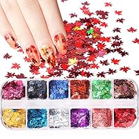 12 Colors Fall Leaf Glitter Nail Sequins - 3D Maple Leaf Holographic Nail Art Flakes Colorful Confetti Glitter Sticker Decals Manicure Nail Art Design Makeup DIY Christmas Decorations
