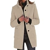 Long Pea Coats for Women Single-Breasted Trench Coats Winter Warm Coat | Single Breasted Stand Collar Mid-Long Jackets Warm Winter Long Overcoat with Pockets, Business Casual, Office Work