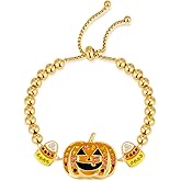 FAUTHENTICUTE Halloween Pumpkin Bracelets Adjustable Slider Gold Beaded Bracelets Gold Snake Bracelets