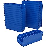 Akro-Mils 30120 Plastic Shelf Bins, Heavy Duty Storage Bins for Garage, Closet, and Drawer Organization, 12-Inch x 4-Inch x 4-Inch, Blue, 24-Pack
