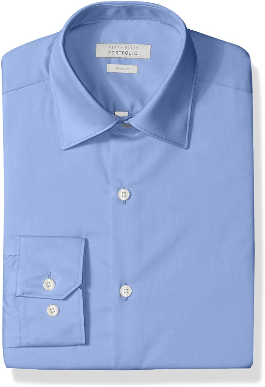 Perry Ellis Men's Slim Fit Wrinkle Free Dress Shirt at  Men’s Clothing store