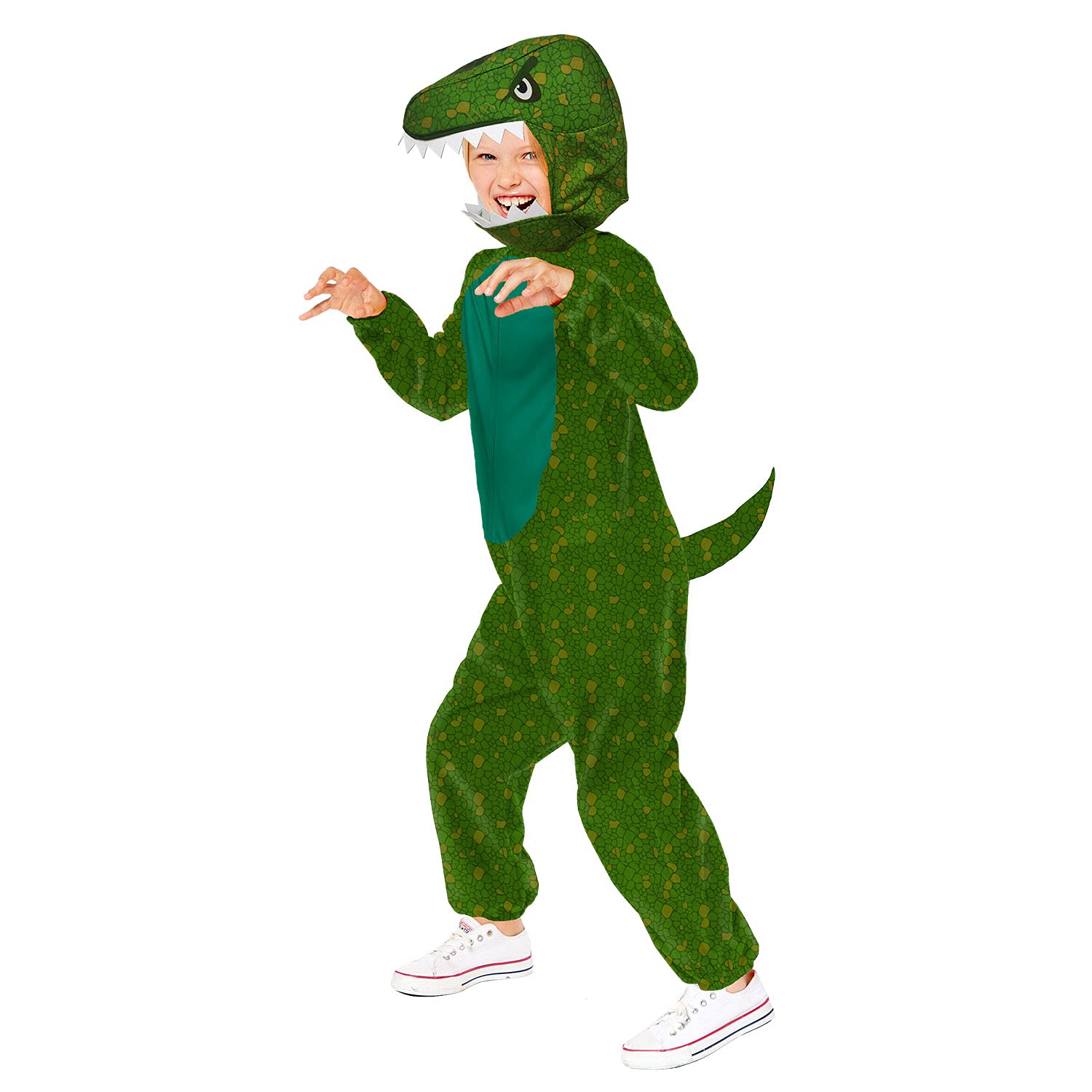 Amscan 9911452 - Kids Green Dinosaur Onesie with Hood World Book Day Fancy Dress Costume Age: 8-10 Yrs