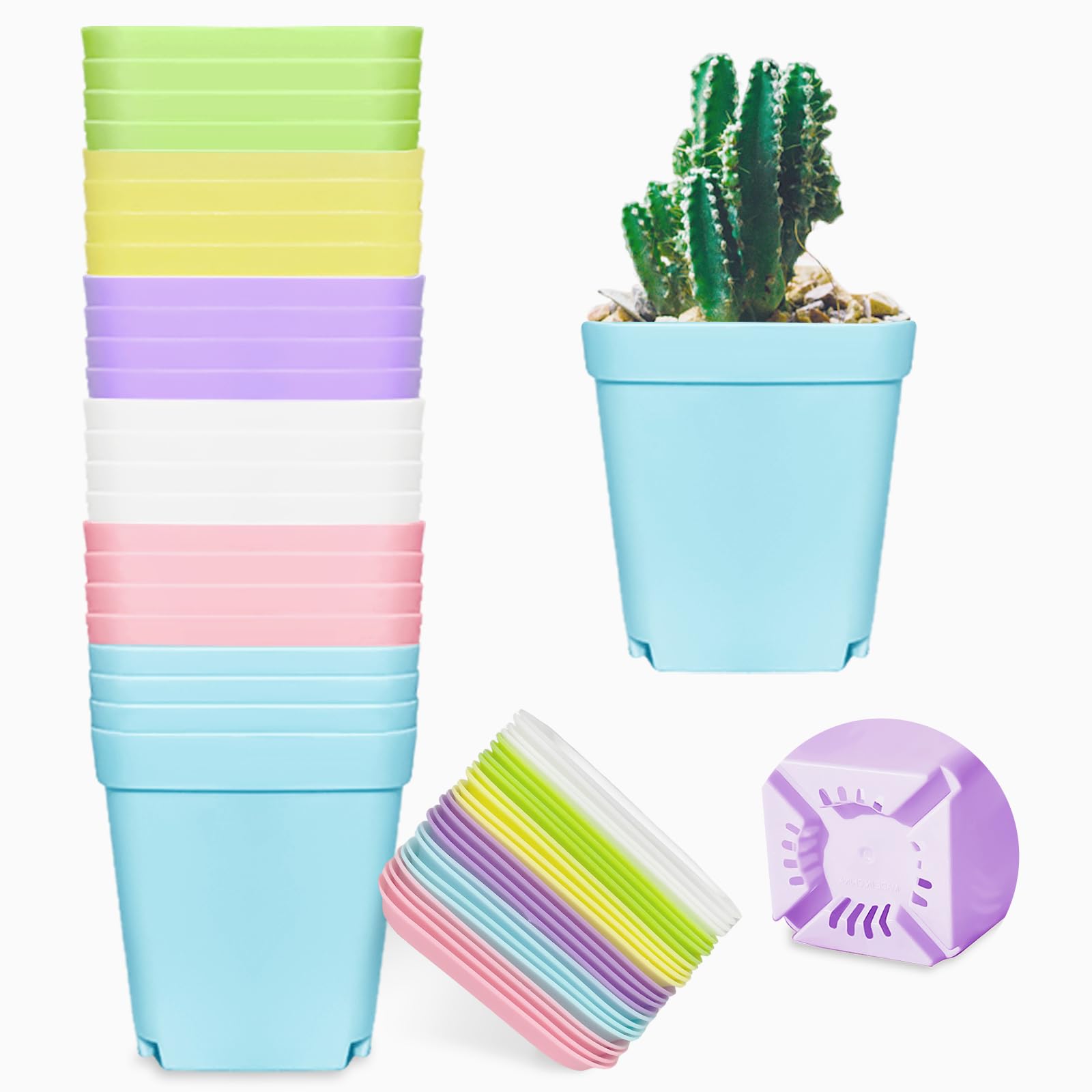 Photo 1 of Anyumocz 24 Pack 3inch Multi Color Square Plastic Plant Pots,Seedling Nursery Transplanting Planter Container Indoor Outdoor for Your Room,Garden Office and Balcony Decor