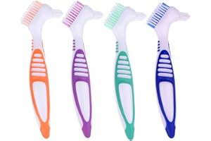 WENPLUS 4 Pieces Denture Cleaning Brush Double Sided Denture Toothbrushes Portable False Teeth Brush, 4 Colors
