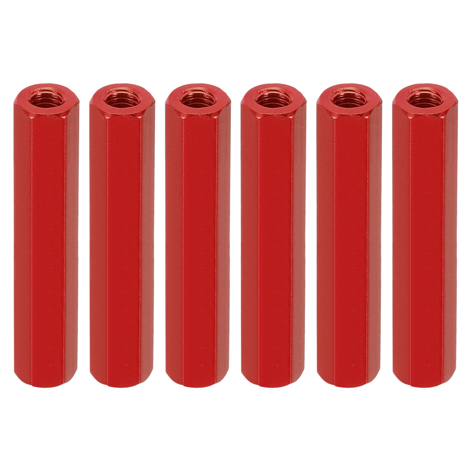 PATIKIL M3 Hex Nuts, 6pcs M3 Threaded Spacers Aluminum 30mm L Female Metal Spacers Screw Standoff for M3 Screw Bolts RC Car Drones Stacks Motherboard, Red