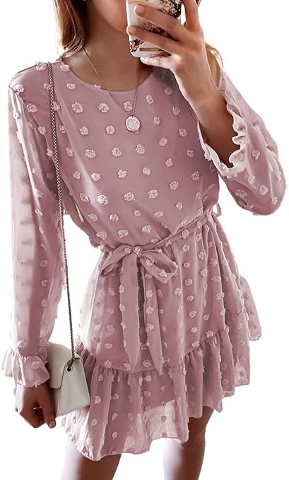 CORAFRITZ Damen Rüschenkleid Langarm Sommer Strand ...