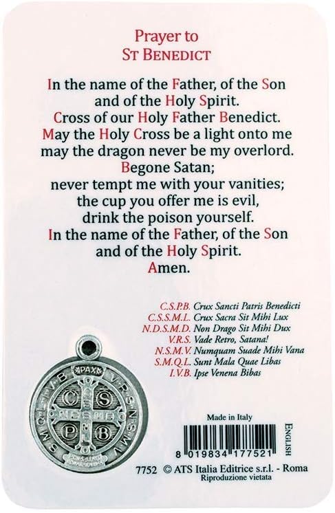 Amazon Com Village Gift Importers Holy Figure Prayer Card With Medal Saint Prayer And Medal 8 Figures St Benedict Home Kitchen