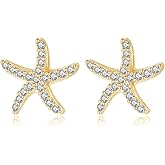 Reffeer Solid 925 Sterling Silver CZ Starfish Stud Earrings for Women Teen Girls Beach Stud Earrings Sea Fish Earrings