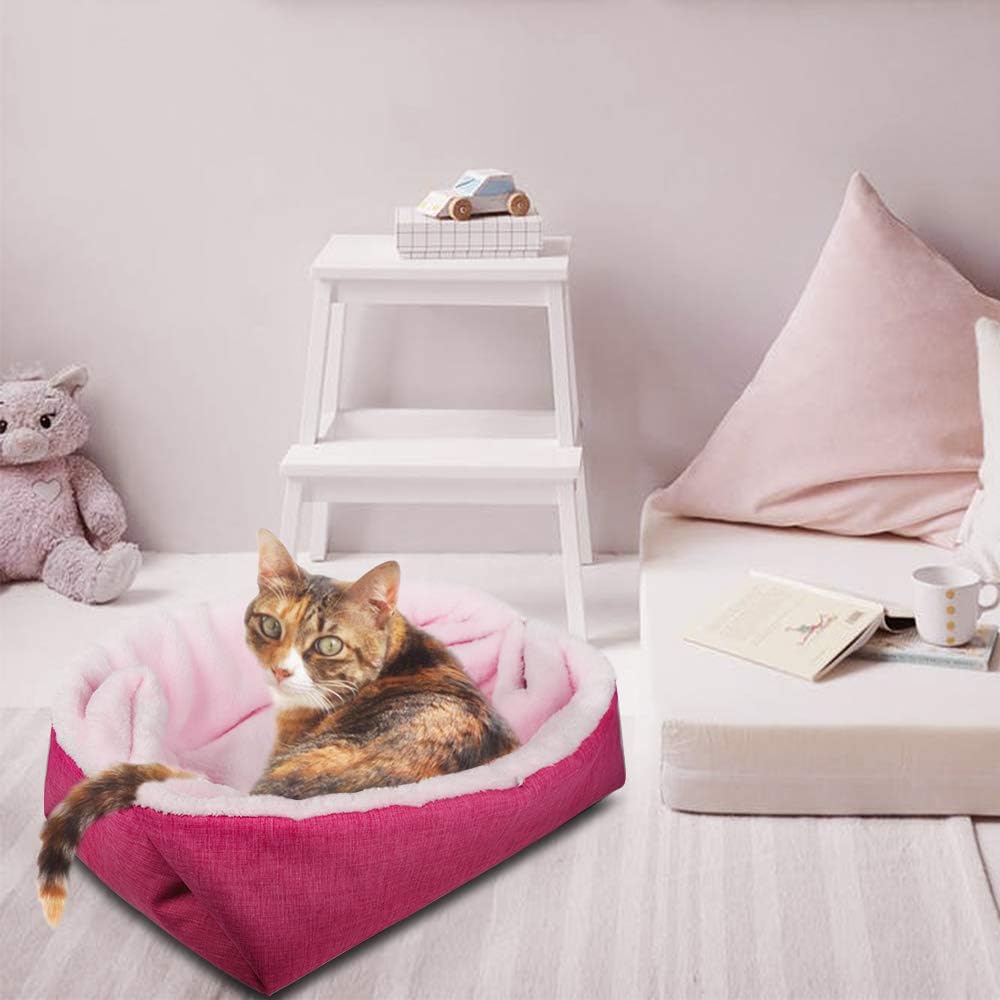 YUNNARL Furry Cat Bed/Mat (Convertible) Self-Warming Cat Mat Light Weight Fur Pet Bed for Cats, Puppy Cat Bed Mat Machine Washable Puppy Bed Best for Indoor Cats Houses, Floor, Car Back Seat Pink : Pet Supplies