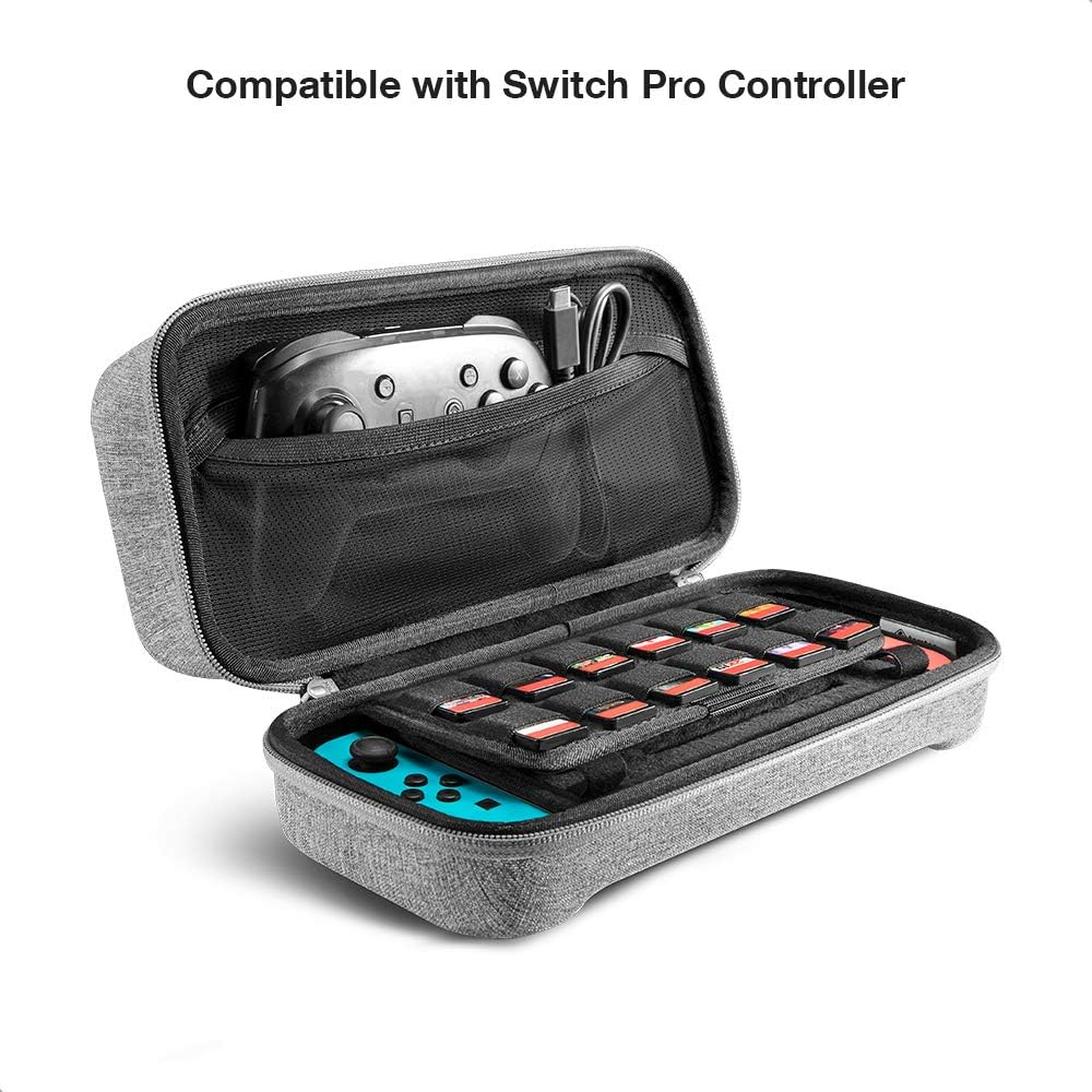 tomtoc Carrying Case for Nintendo Switch, Portable Travel Carry Storage Case Compatible with Switch Console, Pro Controller and 24 Game Cards, Protective Carry Bag with Handle, Gray: Video Games
