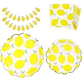Lemon Birthday Party Supplies Tableware Set,Disposable Dinnerware Decoration Supplies Including Dinner Plates,Napkins and Banner for Fruit Party, Picnic, Wedding Baby Shower - 20 Guests(Lemon)