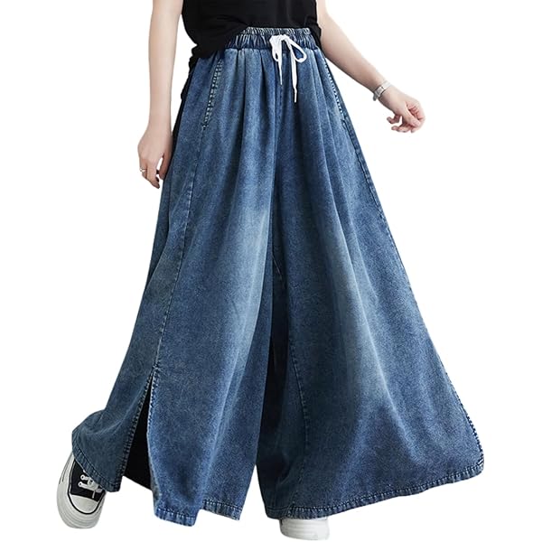 SEMATOMALA Women's Wide Leg Baggy Culottes Jeans Pants Plus Size