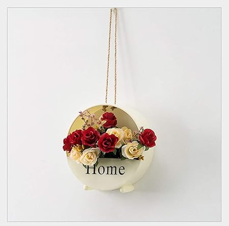 The Craftman Round Yellow Plastic Wall Planter, Dedoot Wall Mounted Flower Basket Planter with Rope Vintage Wall Hanging Flower Pot Stand Plant Holder Home Decor