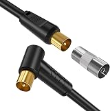 Ancable 2M TV Aerial Coaxial Cable Male to Male Black Right Angle Gold Plated