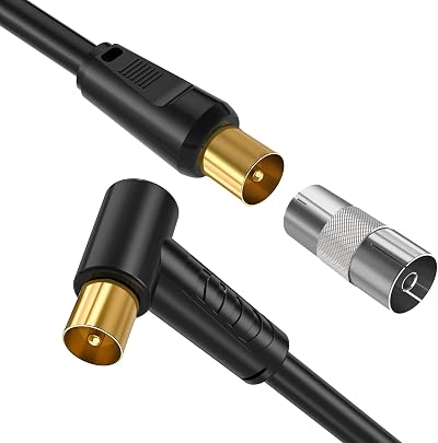 Ancable 2M TV Aerial Coaxial Cable Male to Male Black Right Angle Gold Plated