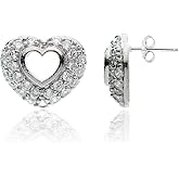 Sterling Silver Cubic Zirconia Open Heart Stud Earrings