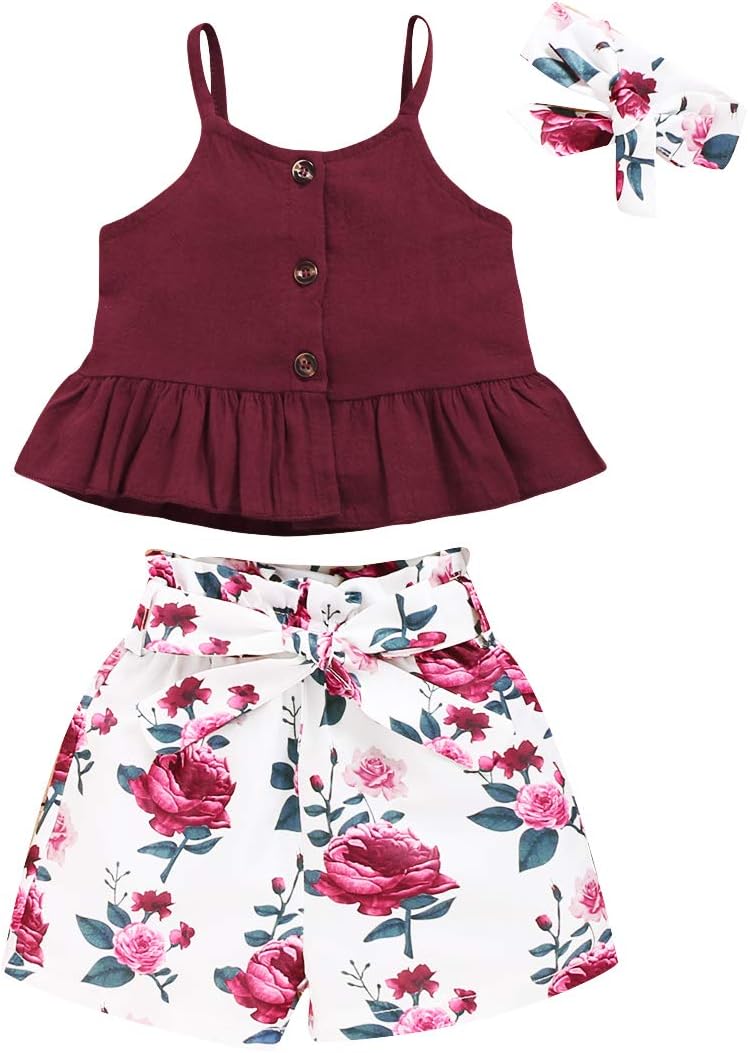 Toddler Baby Girl Clothes Summer Outfits Ruffle Sleeveless Linen Shirt Kid Short Set for Girl