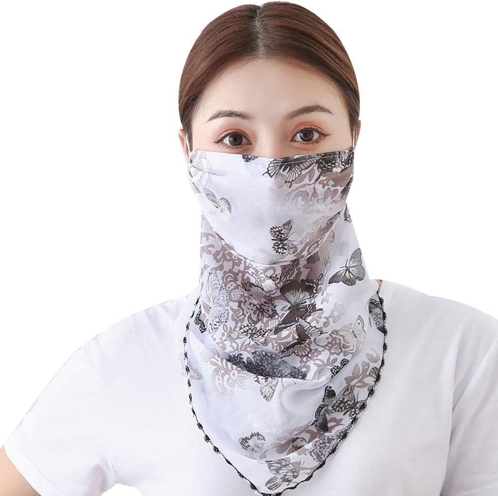 Fenfangxilas Fashion Unisex Mouth Face Cover Fashion Printed Outdoor Cycling Breathable Women Anti UV Sun Scarf Face Safety Face for Dust Protection - Butterfly White