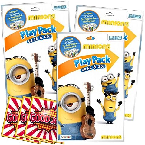 Minions Coloring Pack Party Favors with Stickers, Crayons and Coloring Activity Book in a Resealable Pouch Bundled With 3 Separately Licensed GWW Prize Reward Stickers
