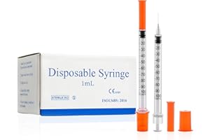 FJNATINH 1ml Syringe with Needle, Syringes 30G 1cc 1/2 Inch, Individually Wrapped, Pack of 100