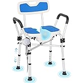 Careboda U - Shaped Shower Chair with Backrest & EVA Foam Armrests, 600LBS Capacity, Tool - Free Assembly, Adjustable Shower