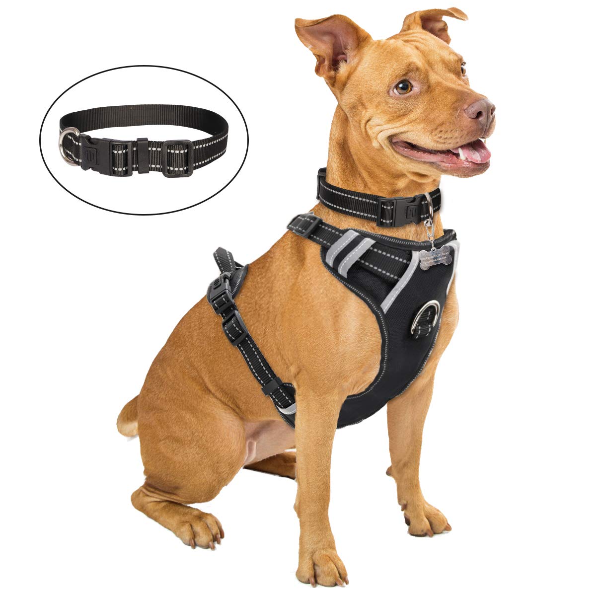 WINSEE Dog Harness No Pull, Pet Harnesses with Dog Collar, Adjustable Reflective Oxford Outdoor