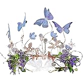 Soolateii butterfly headbands for women girls bride crown trendy flower rhinestone head bands tiara floral hair accessories prom wedding (blue, 1)