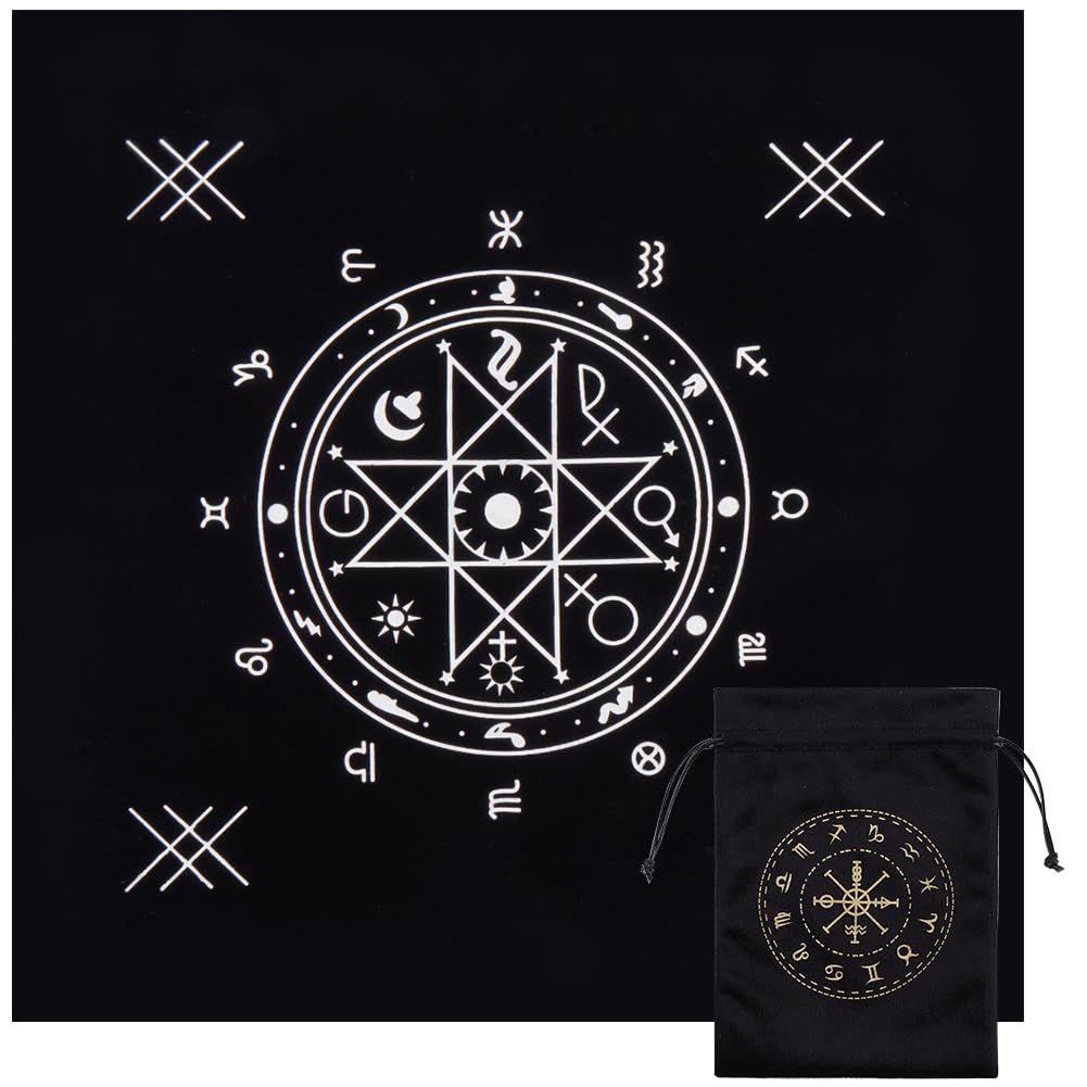 CREATCABIN Constellation Tarot Cloth Viking Runes Tarot Deck Spiritual Tapestry Tablecloth Sacred Astrology with Tarot Card Bag for Divination Witchcraft Pagan Gift Tarot Lover 19.49x19.49 Inch — image 1