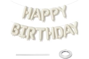 LINGQIANG Cream Happy Birthday Balloon Banner, Neutral Beige Happy Birthday Foil Balloon, 16 Inch Ivory White Sand Born Day Bunting Banner Letter Balloons for Men Women Birth Party Decorations Supplies