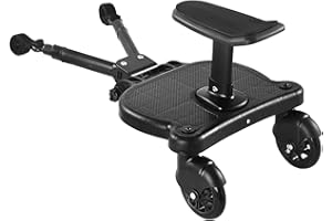 OMEGAGYM Universal Stroller Board with Detachable Seat, 2 in1 Buggy Board Suitable for Most Strollers, Holds Children Up to 55lb, Sit and Stand Stroller Glider Board for Toddler to Ride