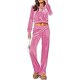yidengymx 2 Piece Velour Tracksuit for Women, Womens Velvet Long Sleeve Zipper-Up Hoodie Cargo Pants Outfits with Pockets