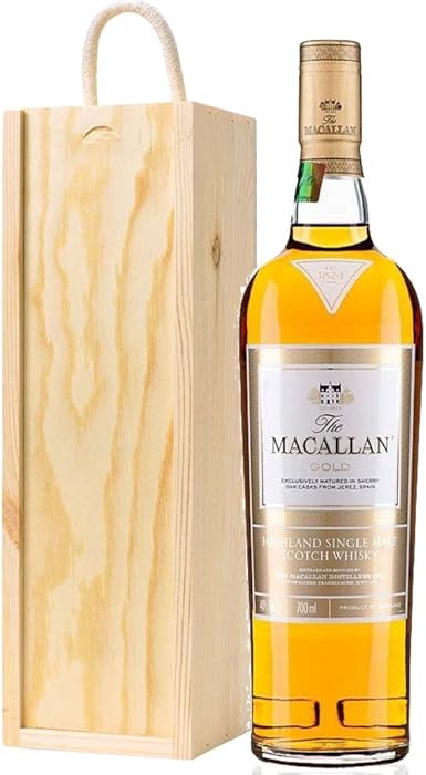 The Macallan Gold Single Malt Whisky In Pine Wood Gift Box With Hand Crafted Gifts2drink Tag Amazon Co Uk Grocery
