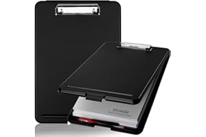 SFLHHDM A4 Clipboards, Folder Clipboard with Storage, Folio Plastic Clipboard with Low Profile Clip, File Binder Clipboard Case, Waterproof Nursing Clipboards Foldable Document Case for Office Work -Black