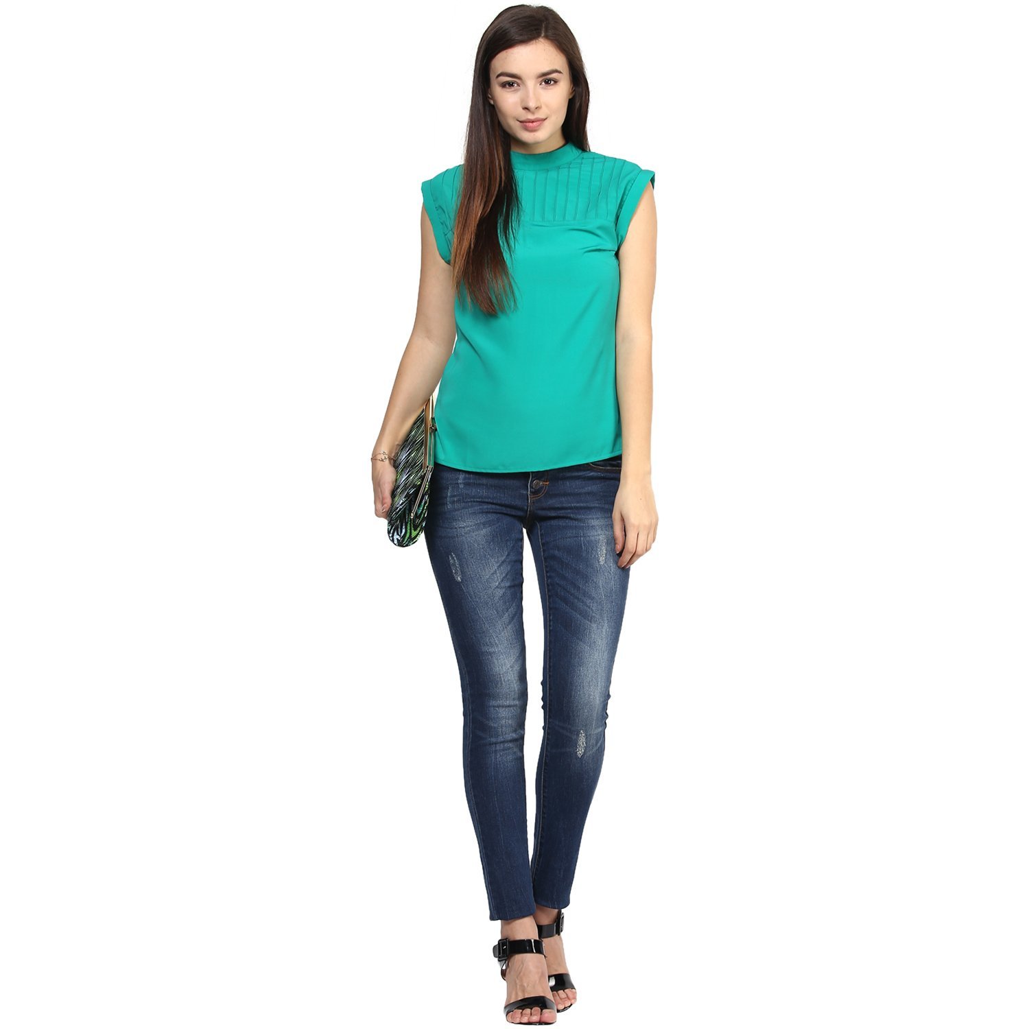 rare women green georgette top (ep1076a)
