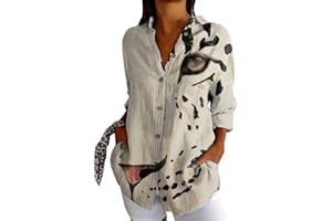 Button Down Shirts for Women Boho Floral Printed Tops Long Sleeve V Neck Lapel Blouse Summer Casual Flowy Blouses