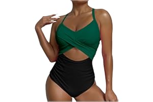 KICILVS Womens One Piece Swimsuits Tummy Control Thong Monokini Cutout High Waisted Bathing Suit Criss Cross Tie Back Swimsuit