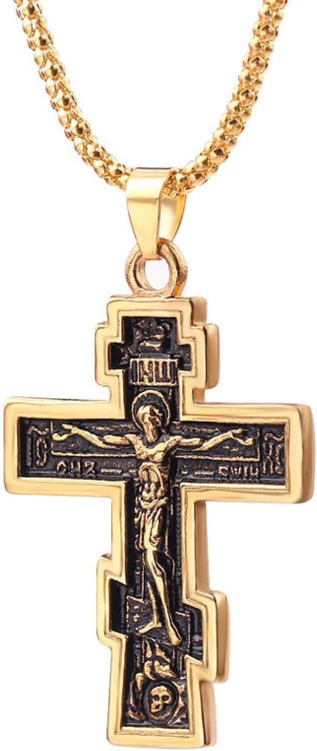 Cross Necklace Orthodox Christianity Jewelry Alloy Gold Pendant Necklace Men'S Collar Amazon